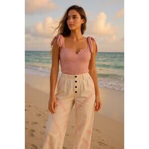 Free People Intimately Lola Bodysuit Pastel Baby Pink Bows Womens Med High Cut